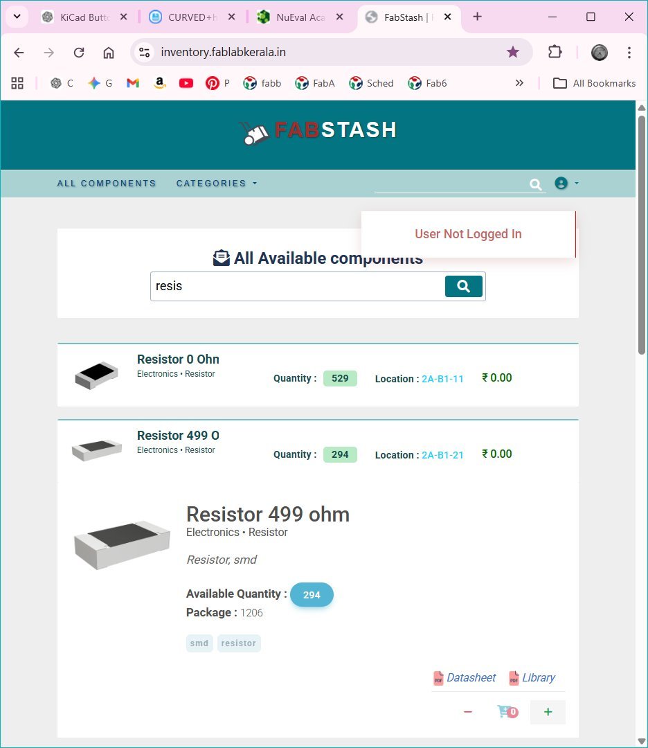 Fabstash website showing available electronic components